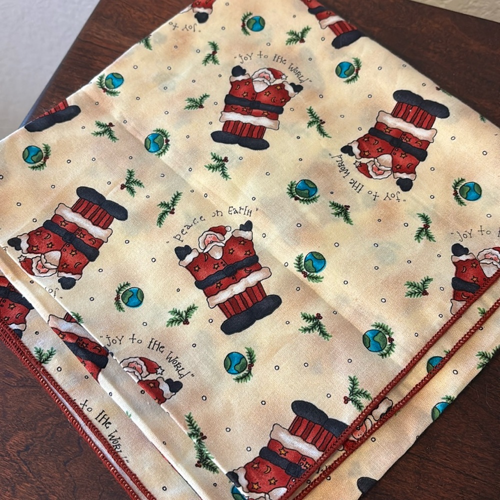 Christmas Santa Joy to the World & Peace on Earth Table linen